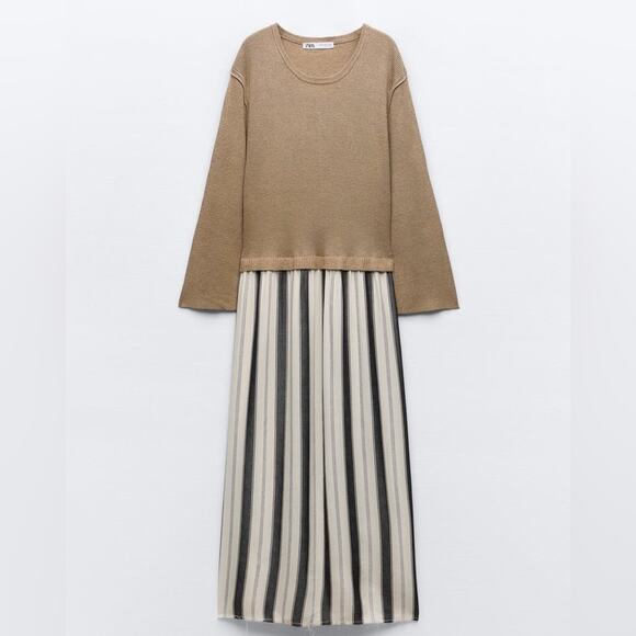 ZARA STRIPED COMBINATION KNIT DRESS - Picture 4 of 8